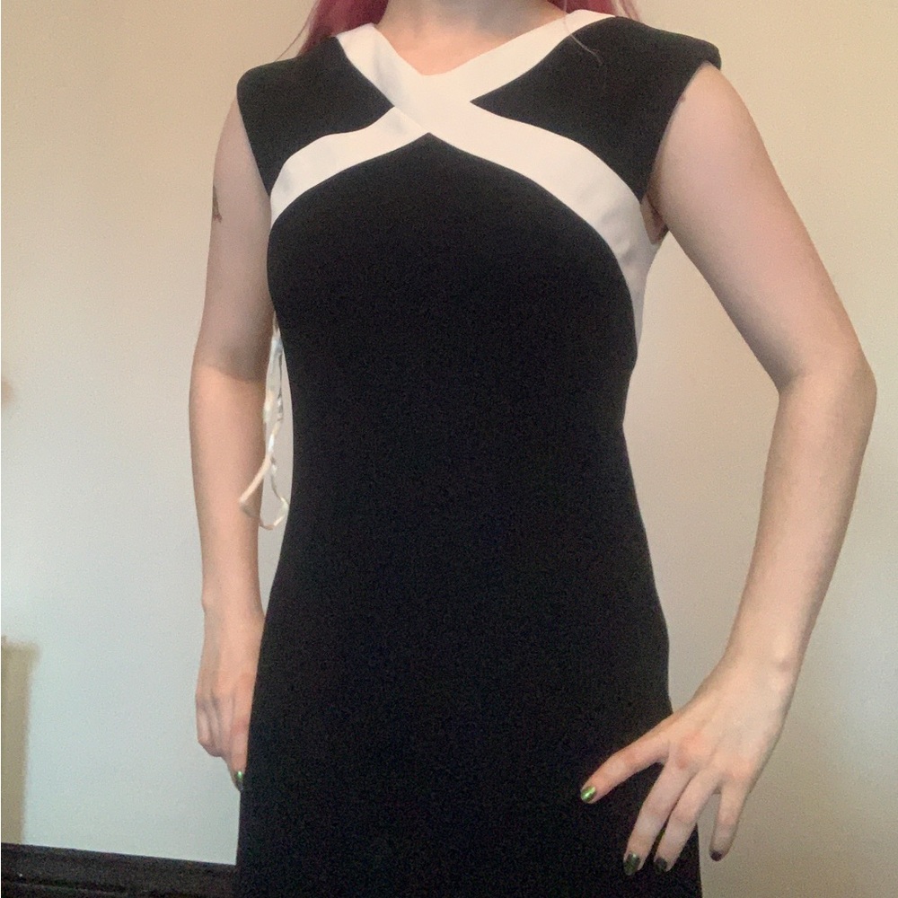 Amanda Smith Petite Balck and White A Line Dress Size 2P